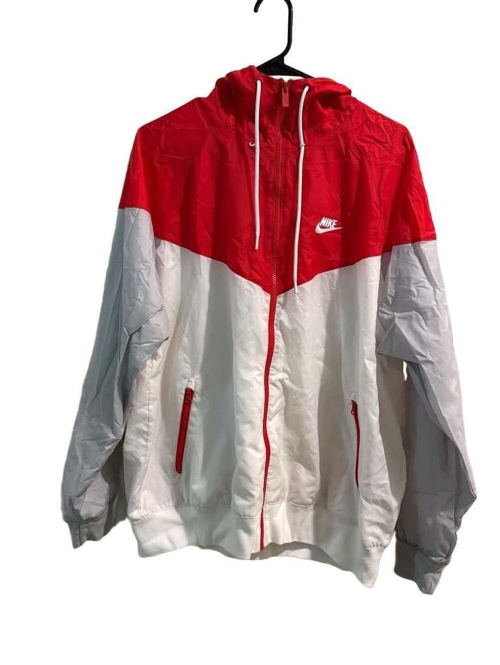 Nike Windrunner Jacket Size L Red White Grey Hooded Windbreaker